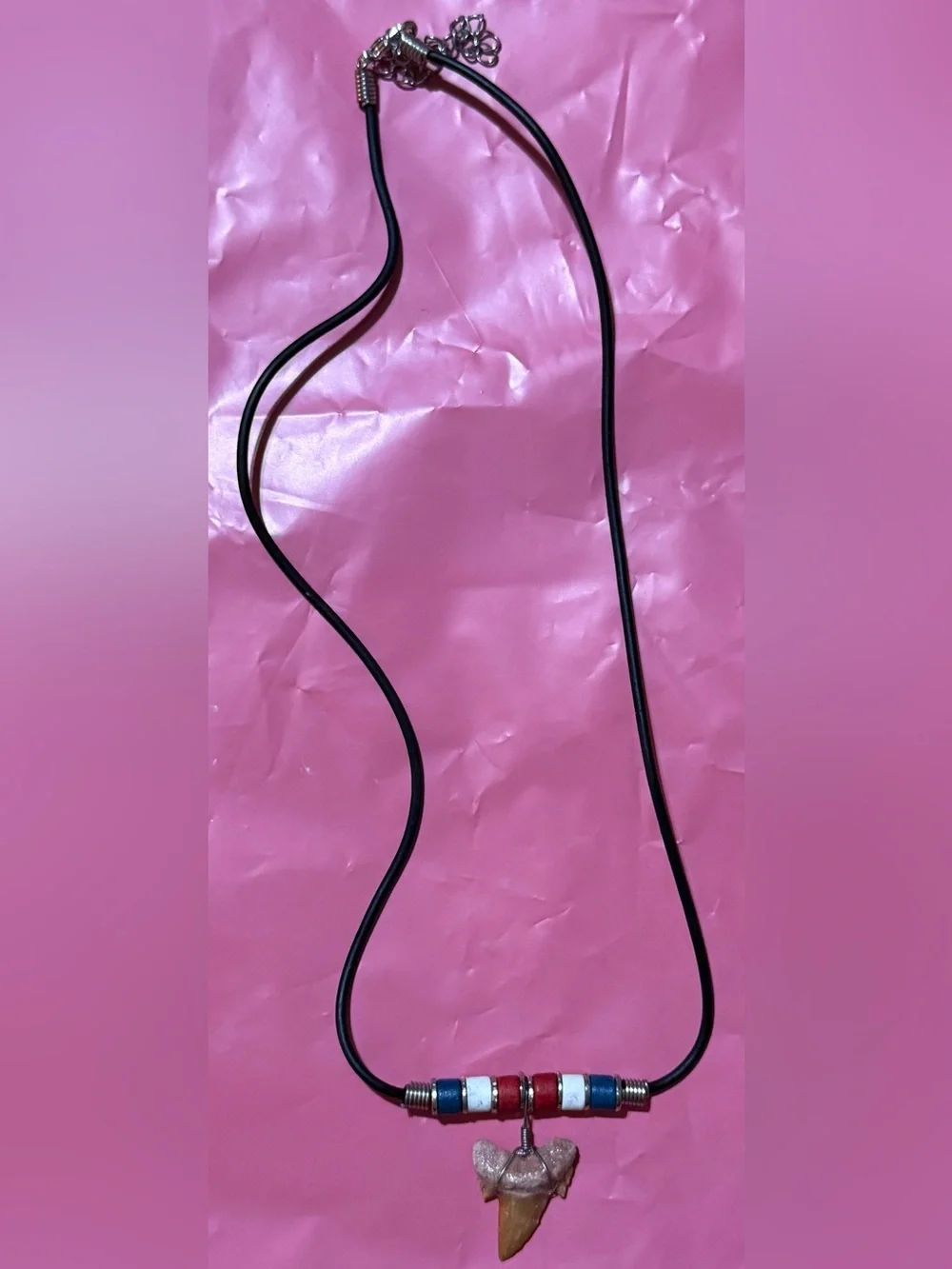 Handmade Men's Black Cord Necklace with Shark Tooth Pendant